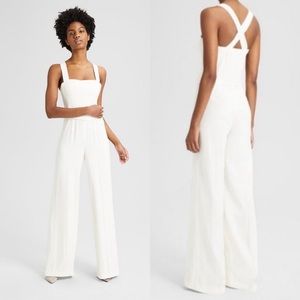 Theory Crepe Wide-Leg Bustier Jumpsuit 8 Ivory Corset Neutral Classic Sleeveless